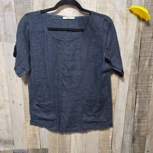 Francesca Bettini Italy Navy Linen Tee Minimalist Summer Spring Office